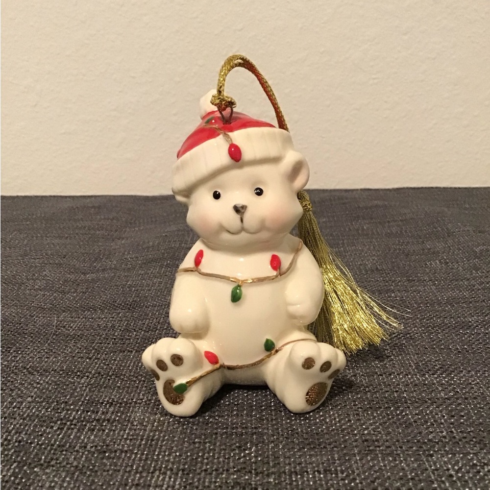 Lenox White Bear Ornament with Red Hat and Gold Tassel